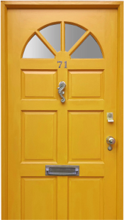 A front door with a window