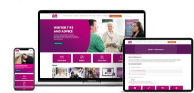 A Laptop, tablet, mobile displaying a website.