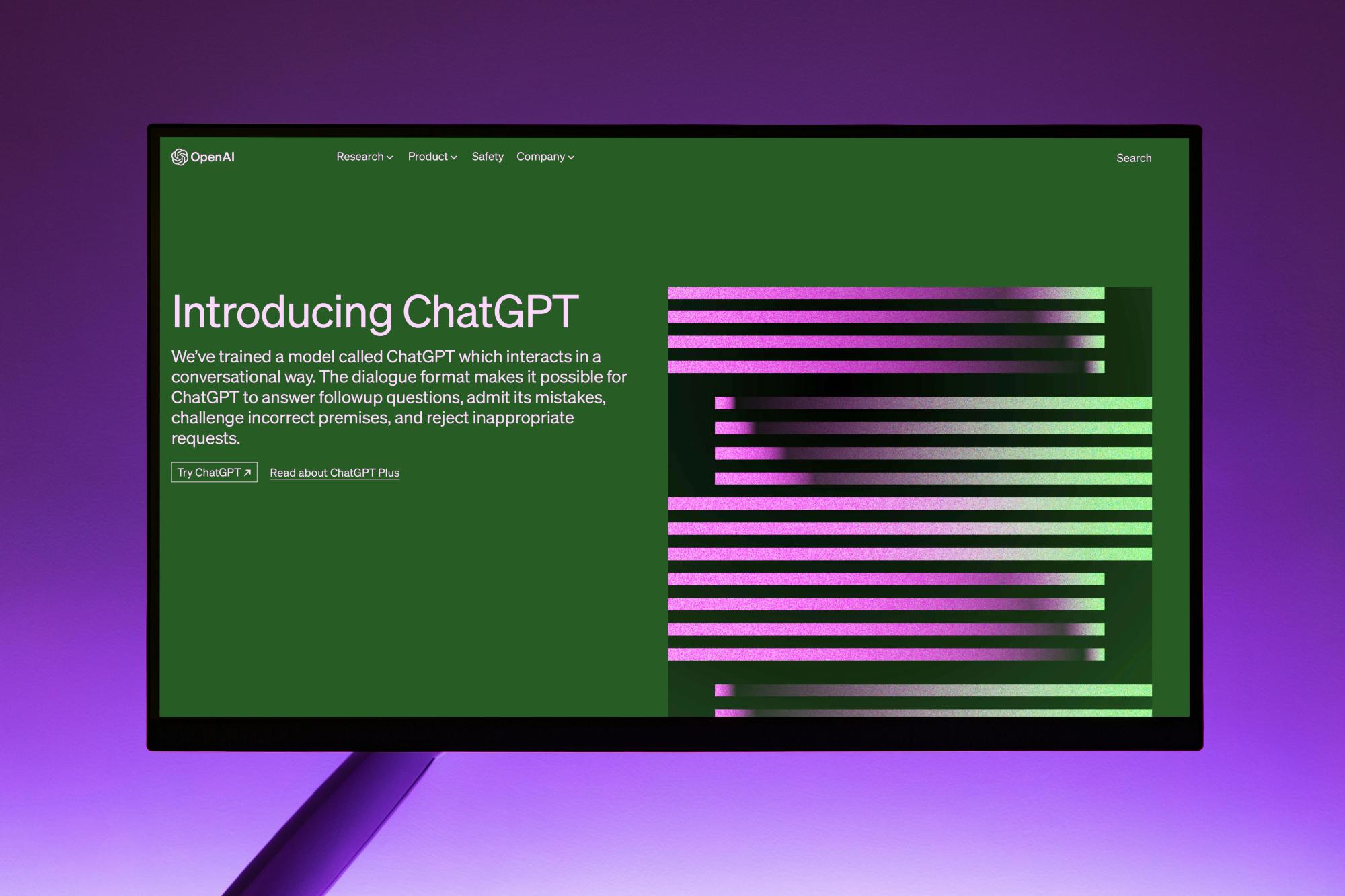 Purple background with ChatGPT on computer screen
